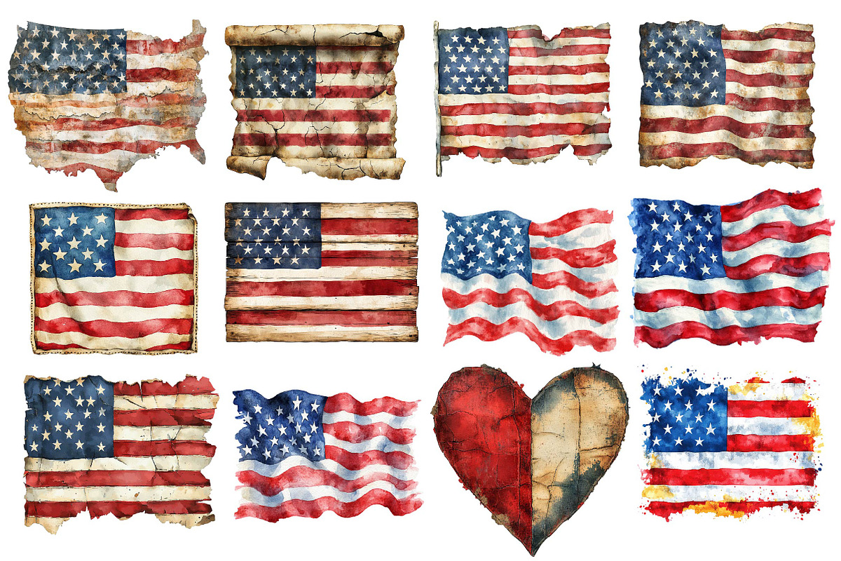 Vintage Grunge American Flag Clipart, an Illustration by Dream Creation (Photo 2 of 4)