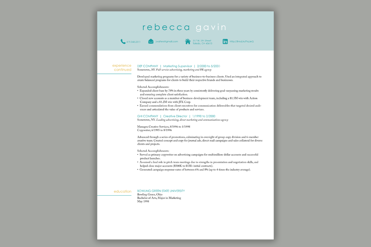 Marketing Resume | Modern Template, a Resume Template by Scribbled Napkin Design (Photo 3 of 5)