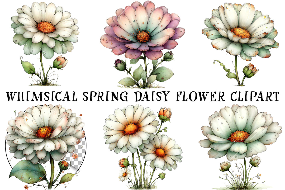 Whimsical Spring Daisy Flower Clipar, an Illustration by OK Design (Photo 2 of 6)