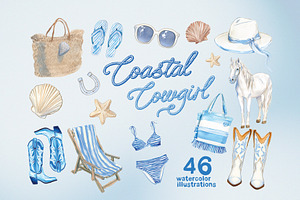 Coastal Cowgirl Watercolor Clipart