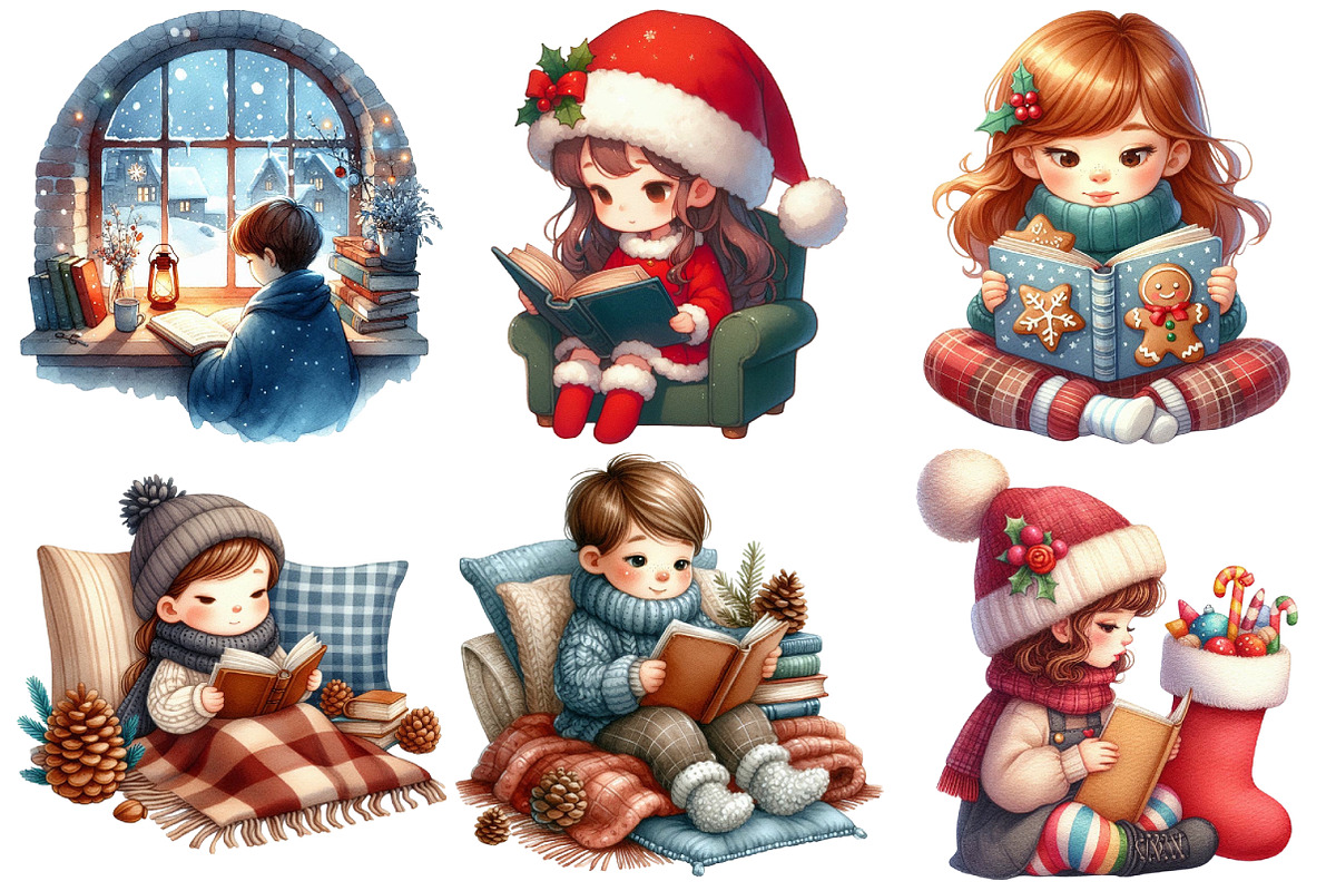 Christmas Reading Clipart, an Illustration by Pixels.Craft (Photo 2 of 7)