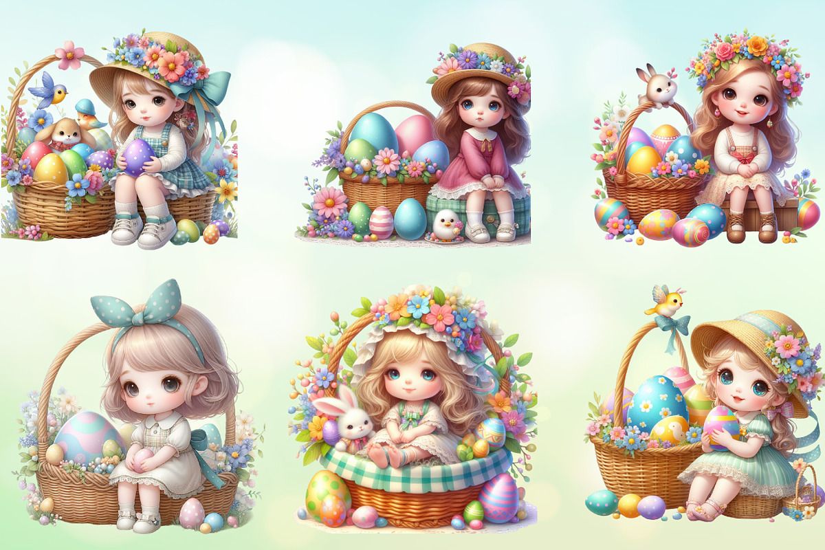 Cute Little Easter Girls Sublimation, a Seasonal Illustration by Craft Nest (Photo 5 of 6)