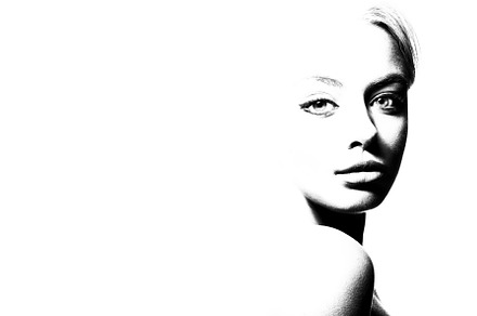 High contrast black and white stock photo containing adult and art
