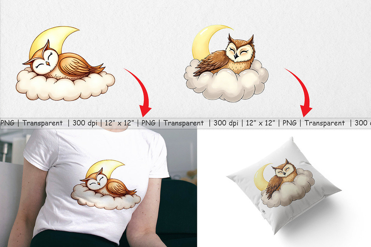Sleepy Owl Cloud Clipart, a Graphic by Artnoy (Photo 3 of 5)