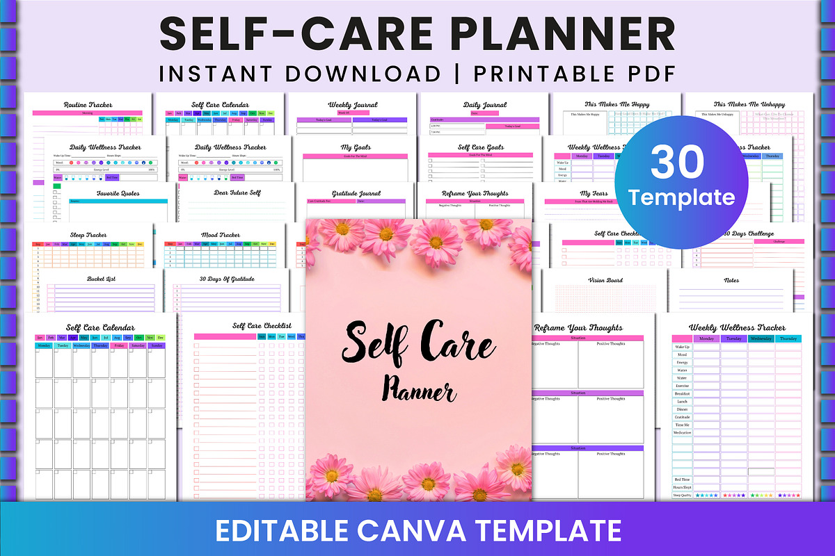 Self Care Planner For Canva KDP, a Stationery Template by Shumaya (Photo 1 of 5)