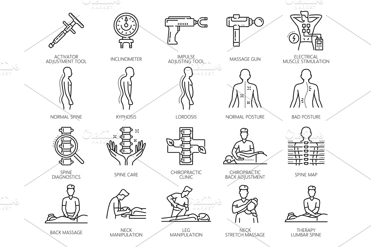 Chiropractic medicine line icons, a Healthcare Illustration by Vector Tradition
