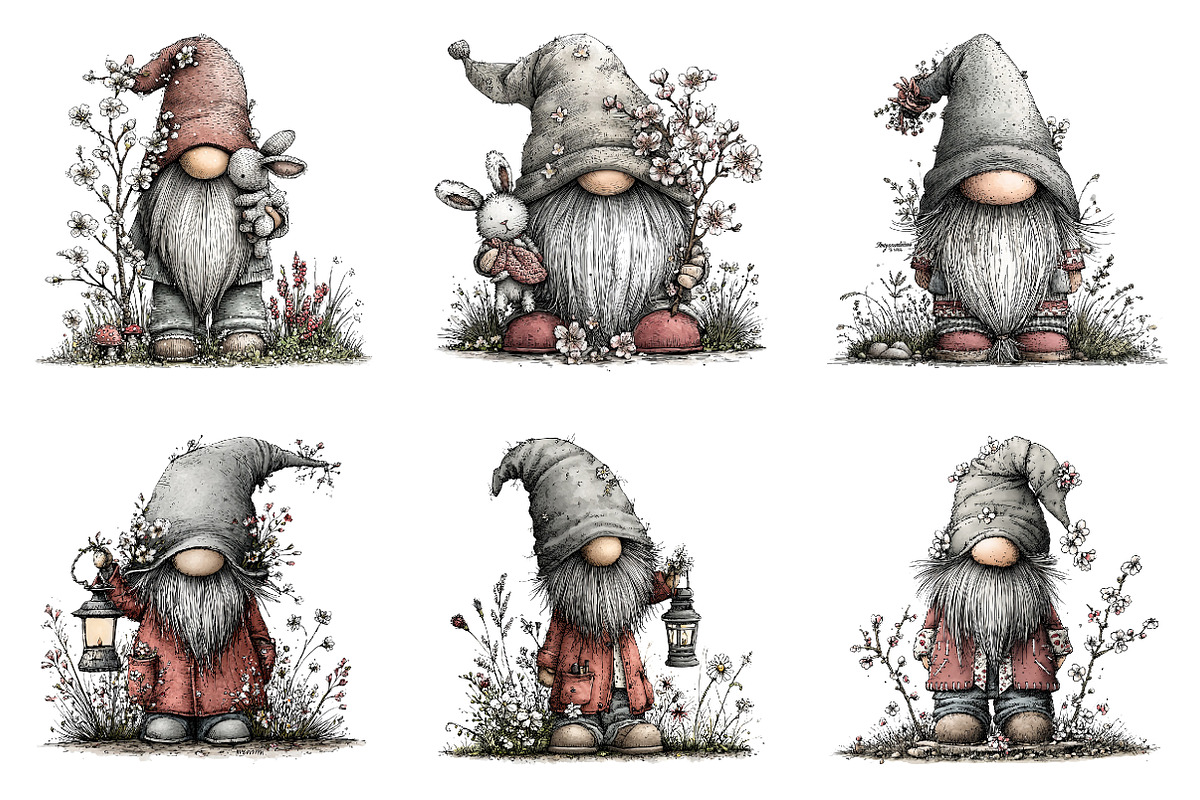 Whimsical spring gnome clipart, an Illustration by SinaCreation (Photo 3 of 11)