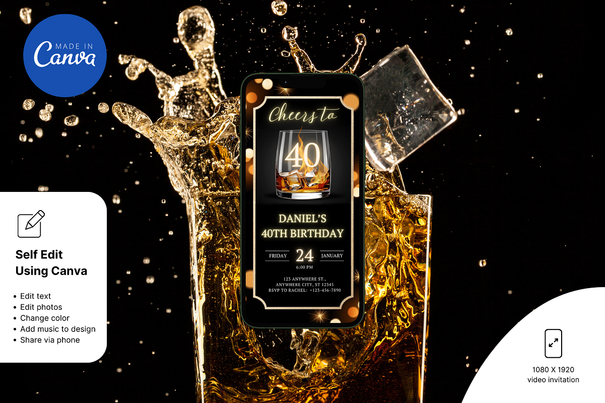 Whiskey 40th Birthday Invitation preview 4