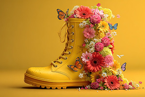 Yellow Boot with Blooming Flowers, a Beauty & Fashion Photo by Ales Munt