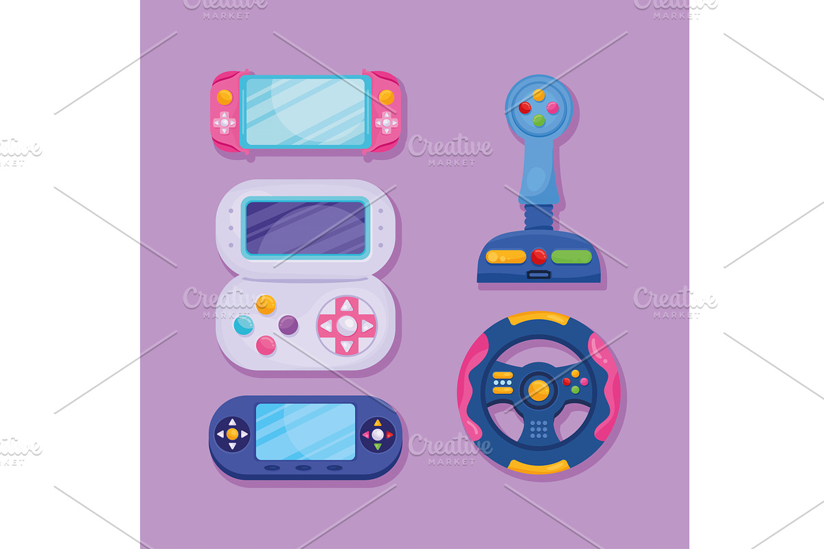 electronic games five icons, an Object Illustration by studiogstock