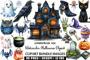 Watercolor Halloween Clipart Bundle, an Illustration by Craft Nest