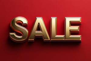 Glossy Gold SALE Letters on Red Background Banner, an Abstract Photo by Natalia Klenova's Shop