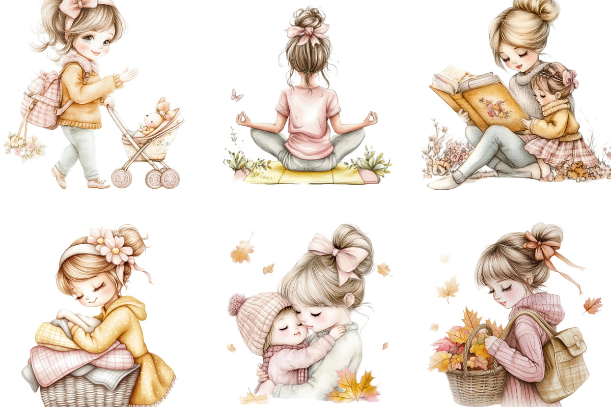 Watercolor Messy Bun Mom Clipart, an Illustration by Designking (Photo 4 of 4)
