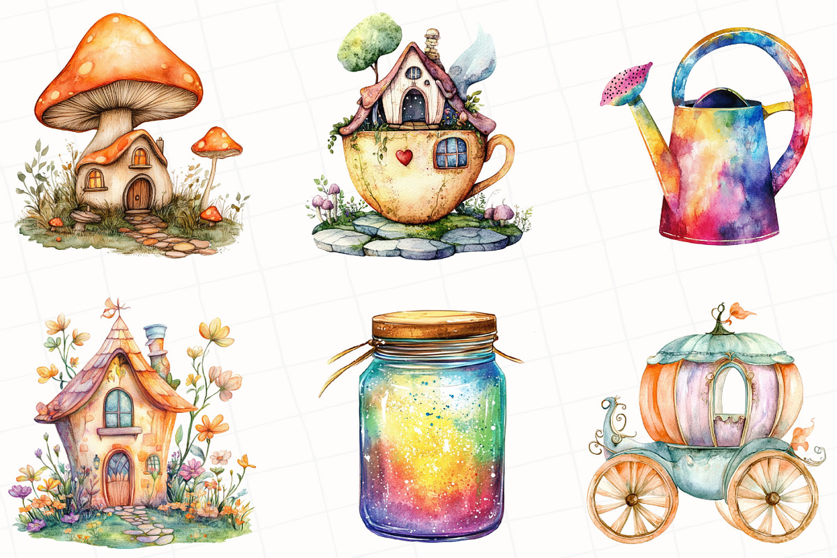 Fairy Garden Watercolor Clipart, an Illustration by OK Design (Photo 3 of 5)