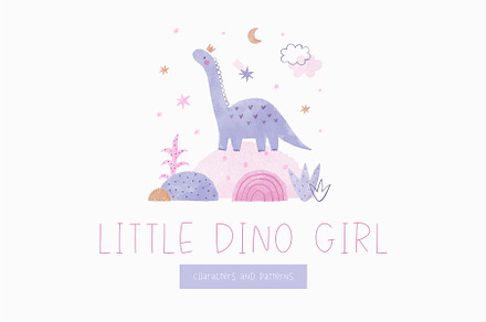 Watercolor little Dino girl, an Animal Illustration by Little watercolor rainbow
