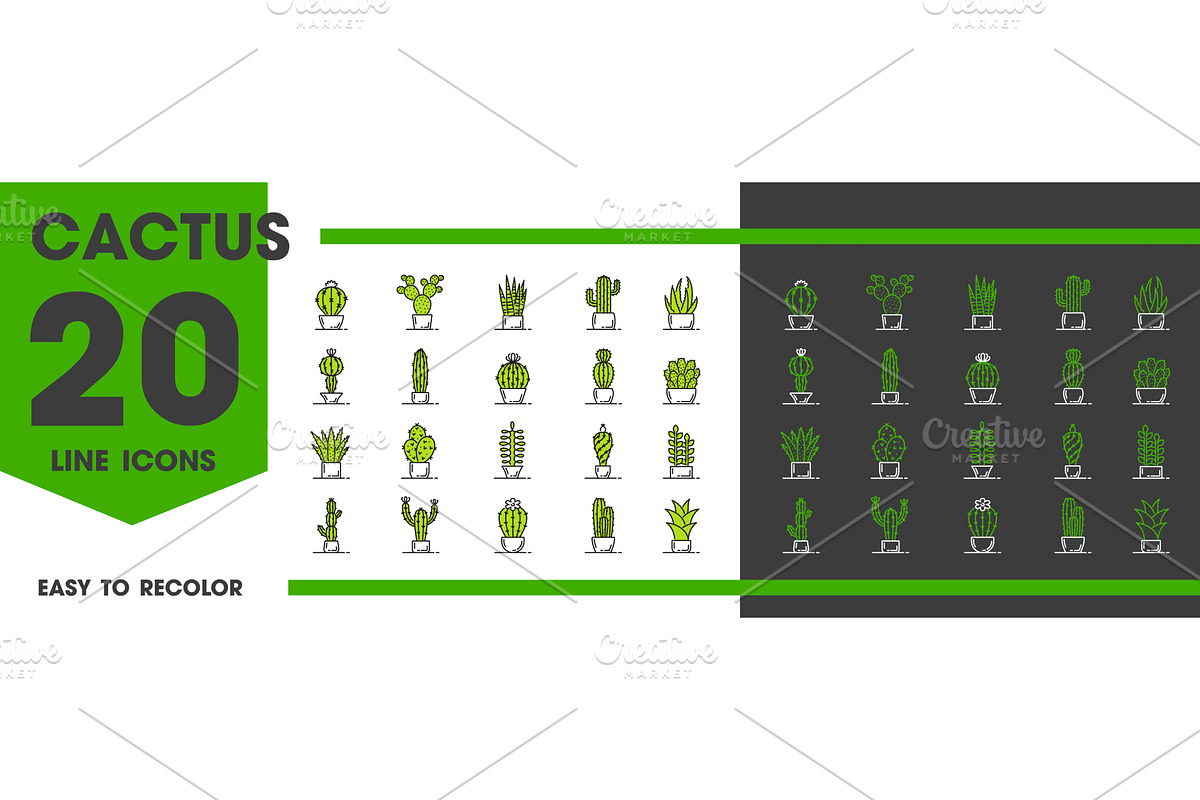 Cactus succulent line icons, an Object Illustration by Vector Tradition
