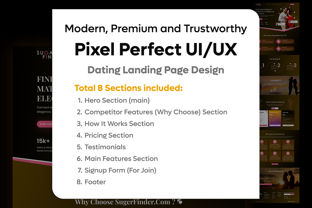 Sugar Finder Dating Landing page, a Landing Page Template by Trushit's Shop (Photo 2 of 2)