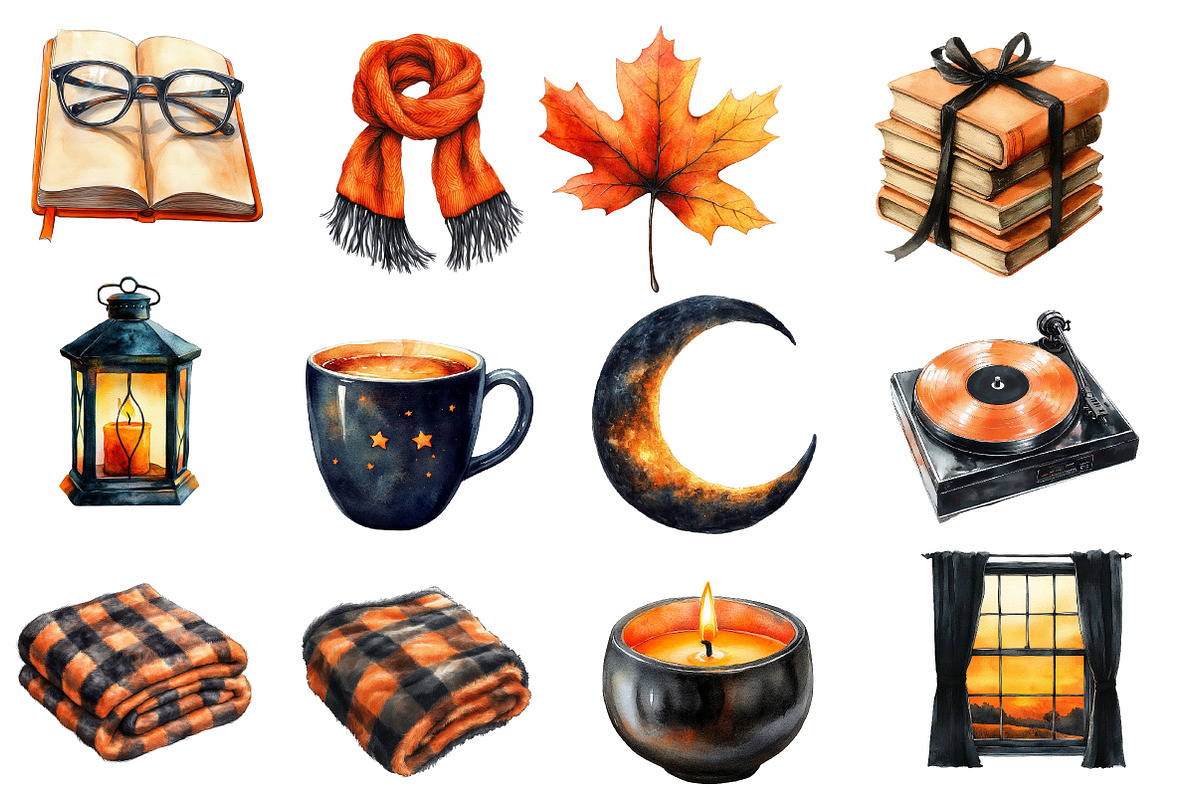 Watercolor Cozy Evening Clipart, an Illustration by Designworld (Photo 2 of 5)
