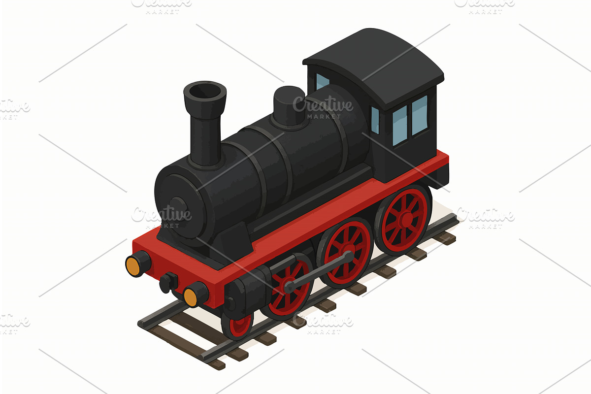 vintage steam locomotive vector, a Transportation Illustration by AlexArt
