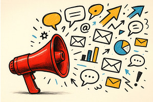 Illustration of a red megaphone, an Object Illustration by Sergey Kotenev