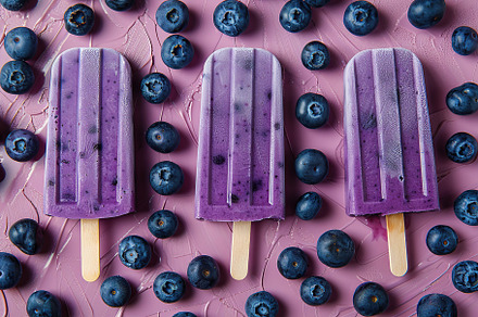 Ice cream popsicles with organic blueberries on pink background, a Food & Drink Photo by AlyaAnd