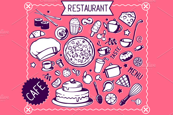 Set Of Black And White Kitchen Icons