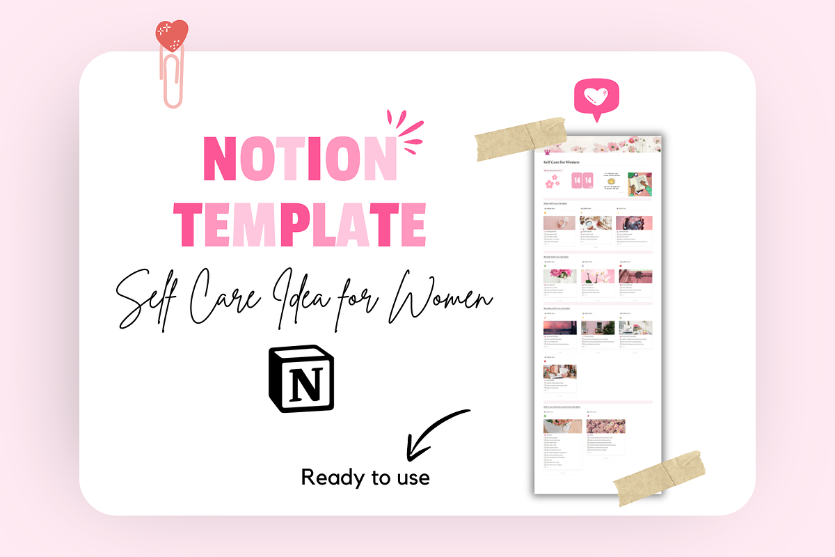 Notion Self Care Ideas for Women, a Templates & Theme by bellaROSEworkshop (Photo 5 of 11)