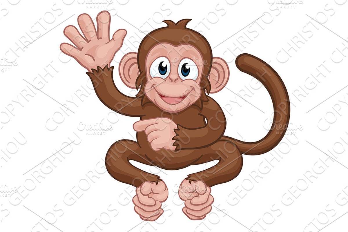 Monkey Cartoon Animal Waving and, an Animal Illustration by Christos Georghiou