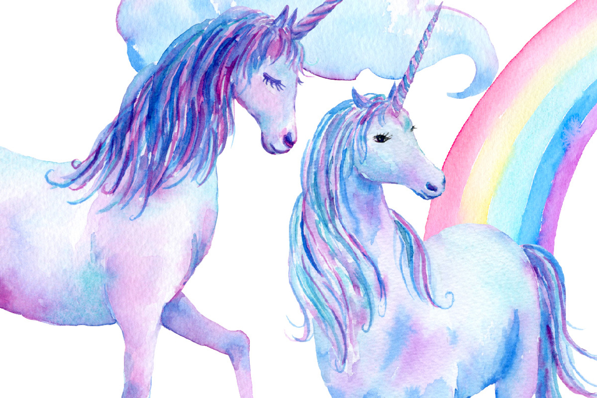 Watercolor Clipart Unicorns, an Illustration by Corner Croft (Photo 3 of 6)