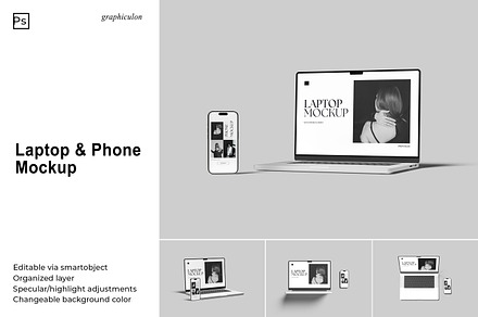 Laptop and Phone Mockup, an iPhone Mockup by Graphiculon
