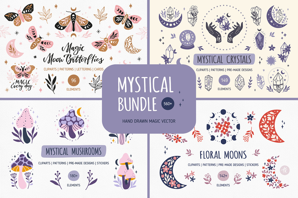 Mystical Hand Drawn Bundle 4 in 1, an Object Graphic by Alena Koval (Photo 1 of 18)