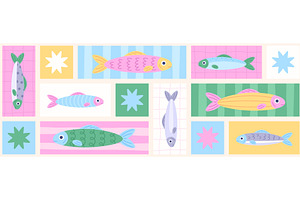 Sardines background. Sardine food, an Animal Illustration by LadadikArt