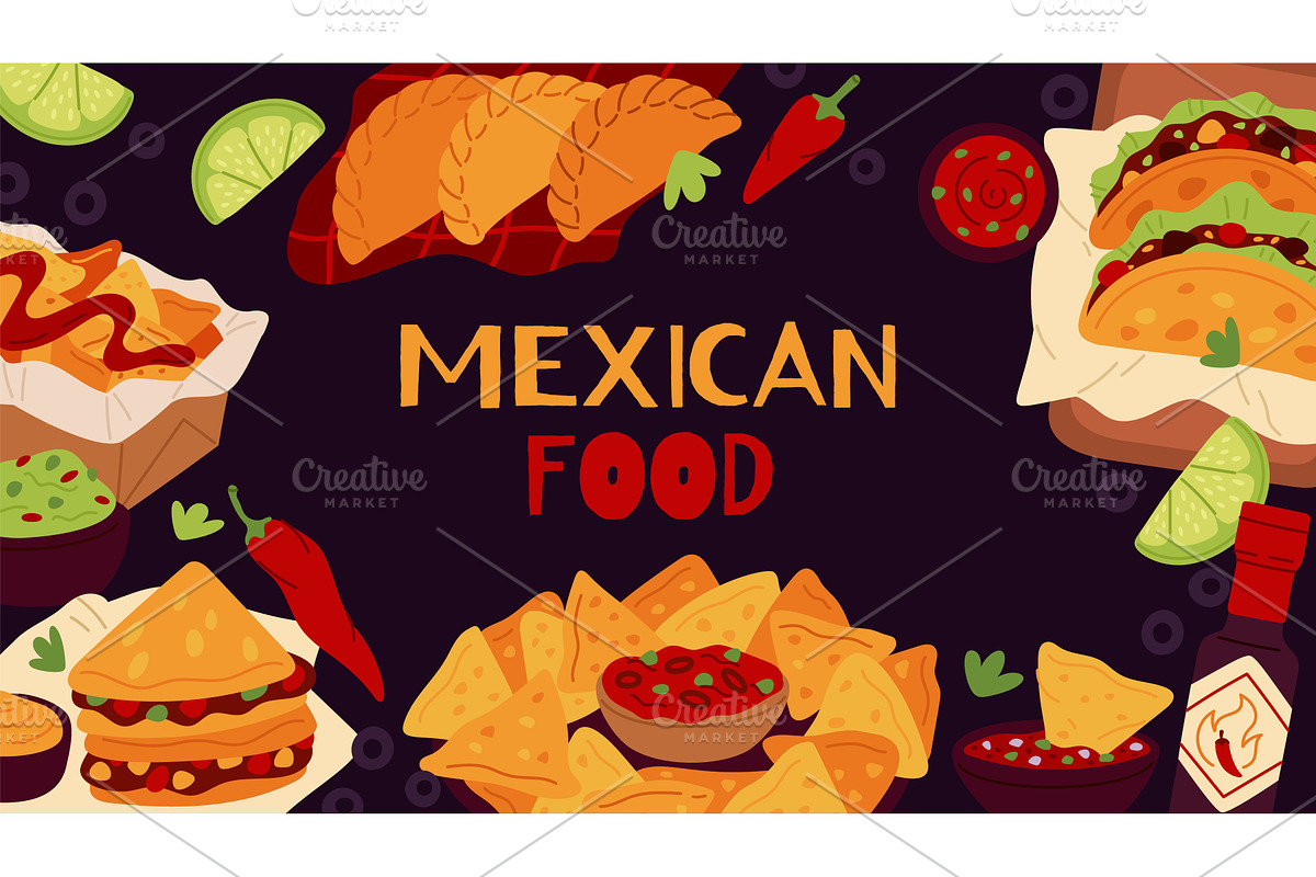 Mexican food frame. Spicy latin, a Food Illustration by YummyBuum