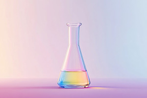 Laboratory glassware with liquid on pastel color background, a Health & Medical Photo by AlyaAnd