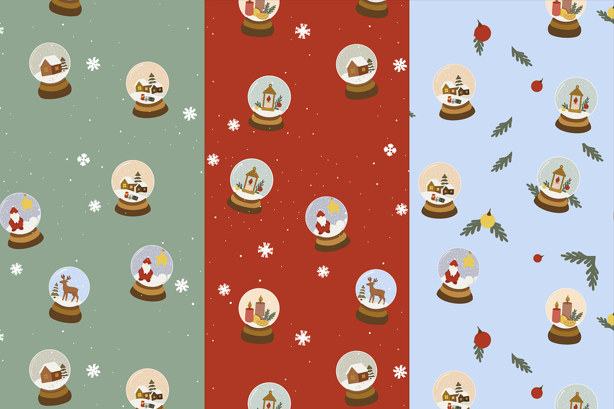 Christmas Snow Globe Seamless Patter, a Seasonal Illustration by uStickery (Photo 1 of 5)