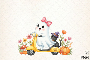 Halloween Fall Cute Ghost Cat Autumn, an Illustration by DreamArtGraphic