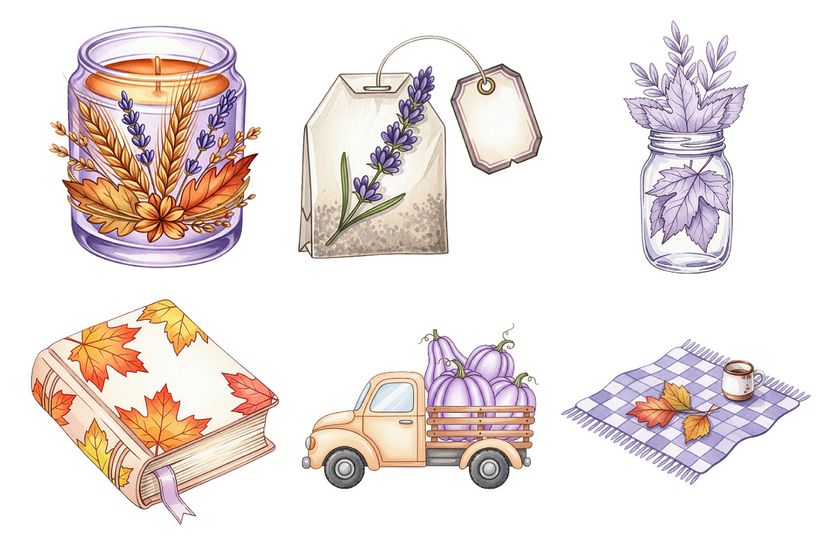 Watercolor Lavender Fall Clipart, an Illustration by Daily.Designs (Photo 5 of 5)