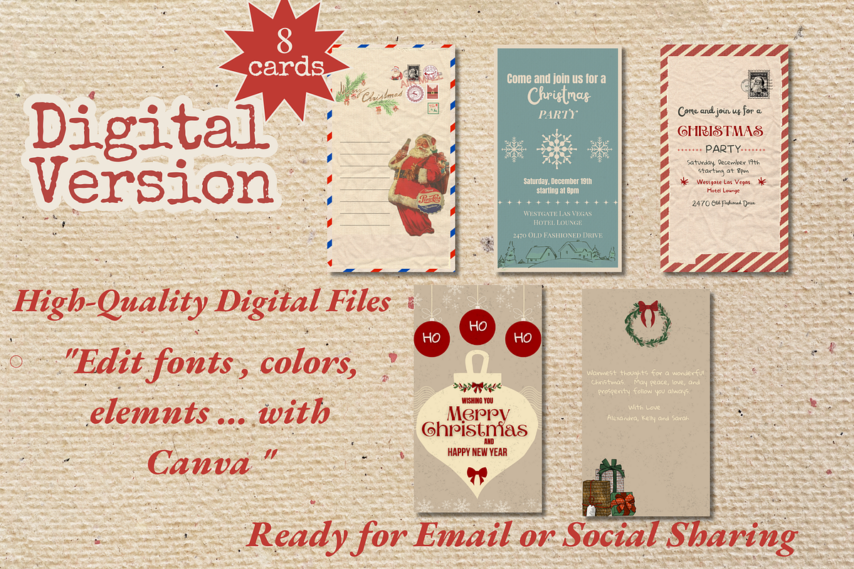 8 retro Christmas Cards Bundle, a Card Template by Prodesign (Photo 5 of 8)