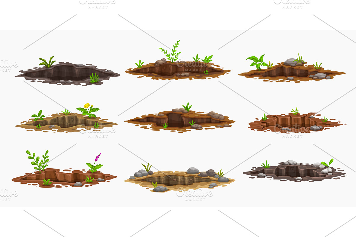 Ground holes, deep dirty pits, an Object Illustration by Vector Tradition