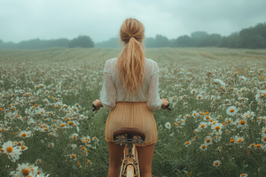 Young woman enjoys a summer day cycl, a Photo by Tanuart