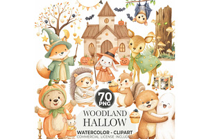 Woodland Halloween Clipart, an Illustration by CharmClipart