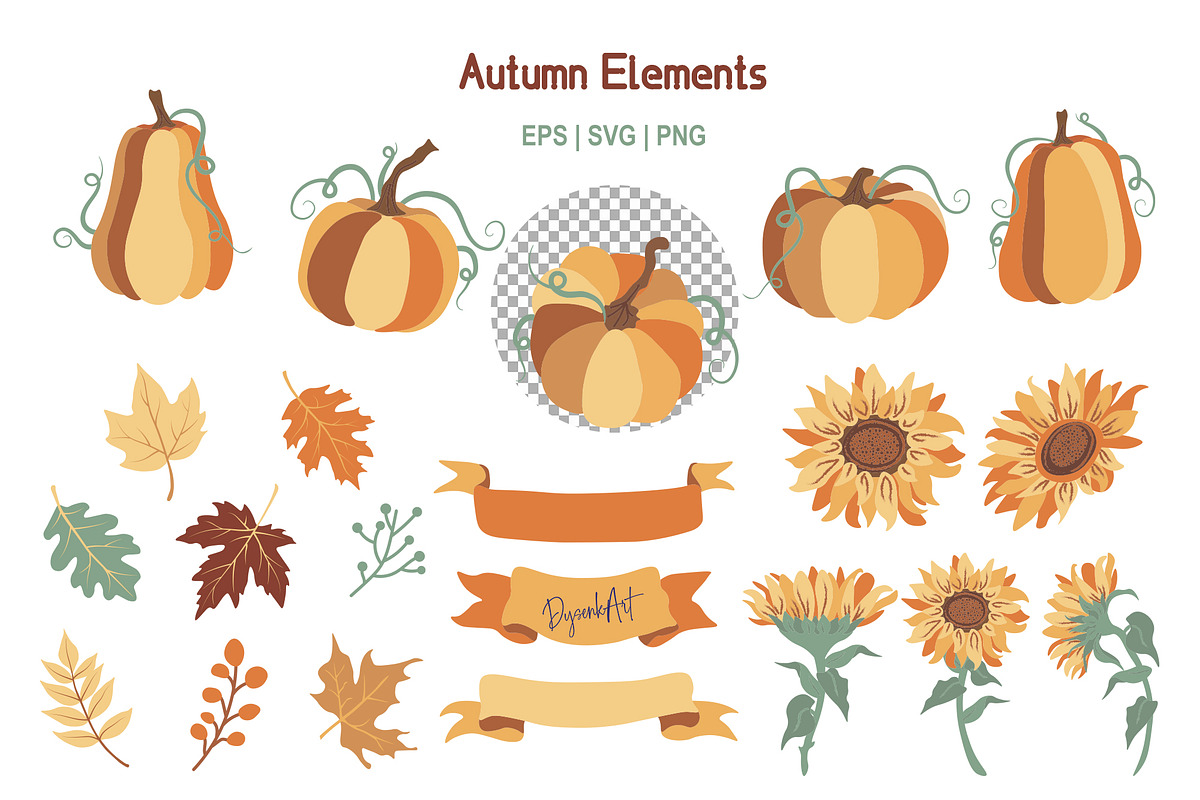 Autumn Pumpkins Sunflowers Clipart, a Decorative Illustration by DysenkaArt (Photo 2 of 5)