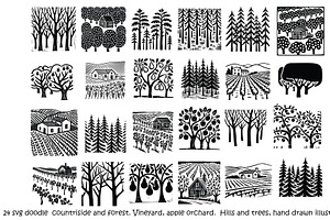 24 svg doodle countriside and forest, a Background Graphic by SketchArtStudio