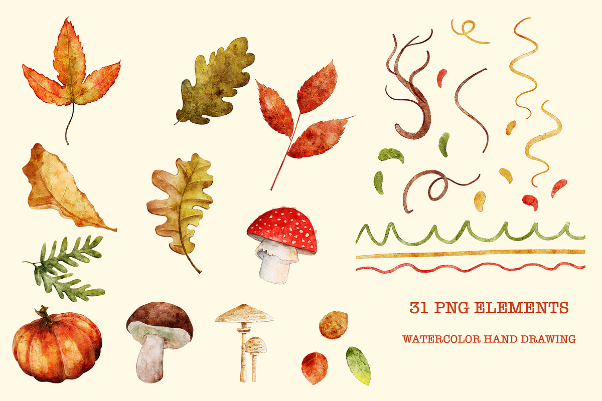 Autumn watercolor clipart set, a Seasonal Illustration by KlymchukArtworks (Photo 11 of 13)