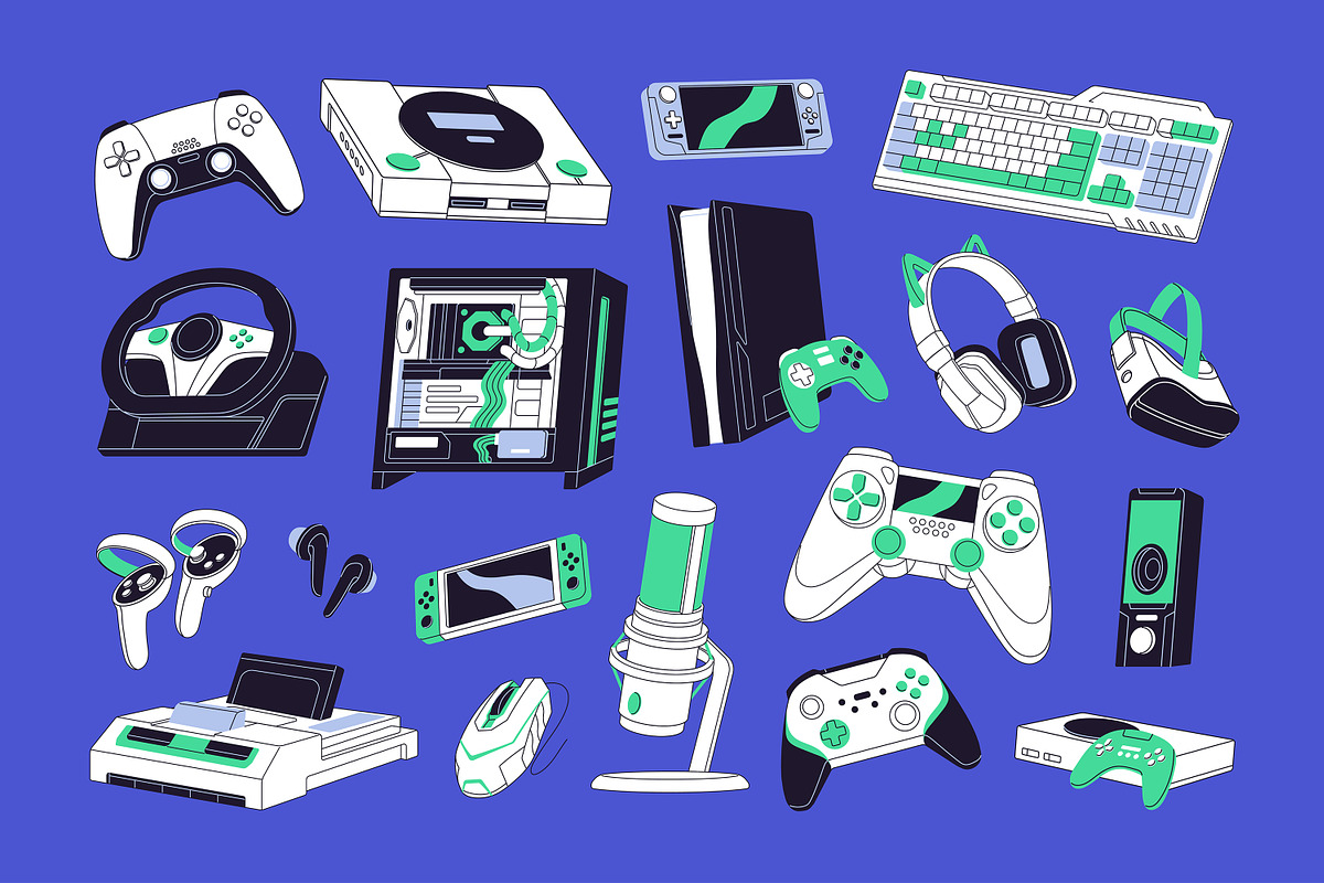 Video game devices set, backgrounds, a Technology Illustration by PaperTrident (Photo 2 of 6)