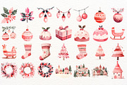 Pink Christmas Watercolor Clipart, a Seasonal Illustration by SugarCloudStudioArt (Thumbnail 5 of 5)