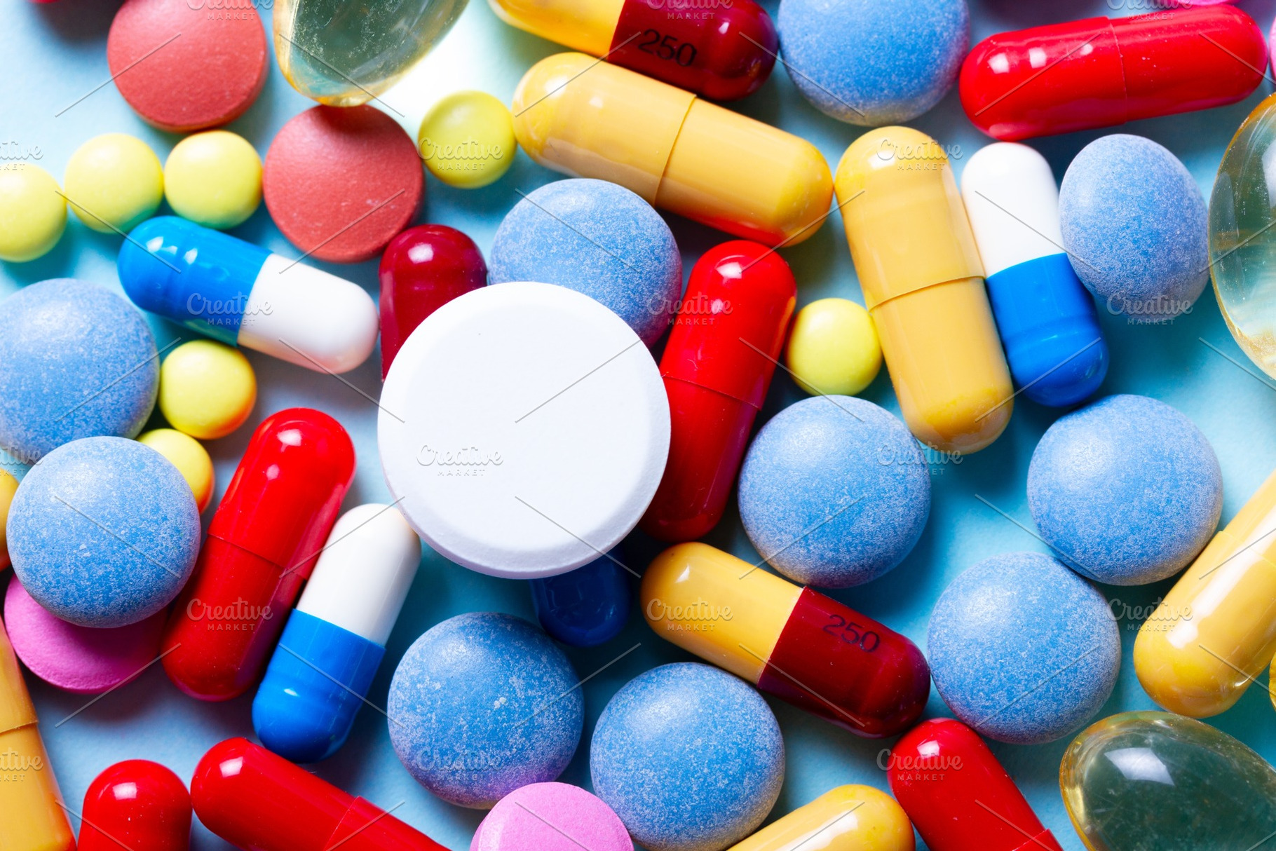 Pile of pills stock photo containing pills and medicine, a Health & Medical Photo by Neirfy