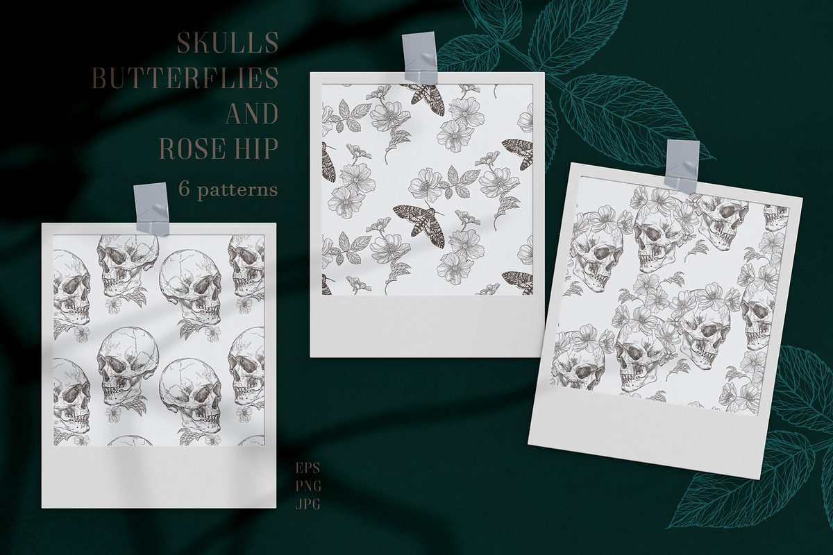 SKULLS, BUTTERFLIES AND ROSE HIP, a Texture Illustration by LanaDzi (Photo 9 of 12)