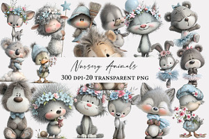 Watercolor Nursery Animals Clipart, an Illustration by Designworld