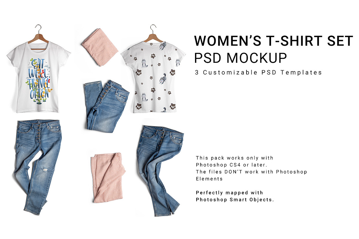 Women's T-Shirt and Jeans Mockup Set, a Shirt Mockup by mock-ups (Photo 1 of 11)